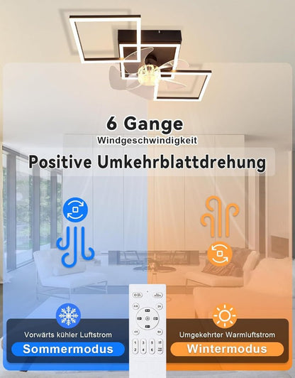 Homefire Moderne Deckenlampe mit Ventilator 68cm - Deckenventilator mit Beleuchtung 6-Gang LED Deckenventilatoren mit Licht Dimmbar mit Fernbedienung Timer für Wohnzimmer Esszimmer - Homefire