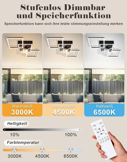 Homefire Moderne Deckenlampe mit Ventilator 68cm - Deckenventilator mit Beleuchtung 6-Gang LED Deckenventilatoren mit Licht Dimmbar mit Fernbedienung Timer für Wohnzimmer Esszimmer - Homefire