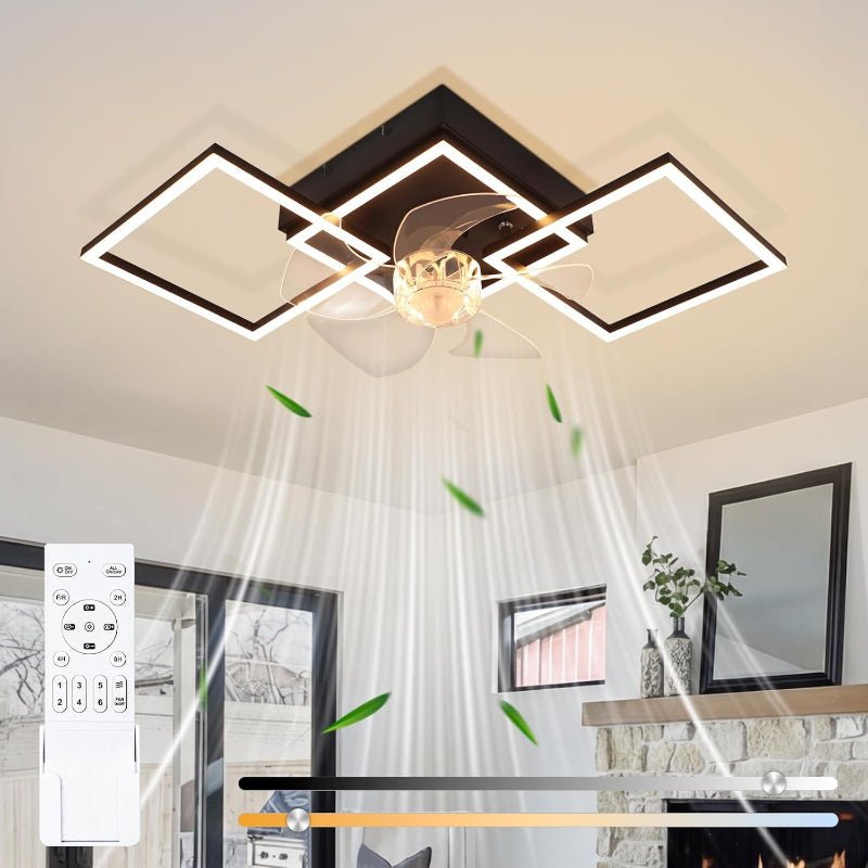 Homefire Moderne Deckenlampe mit Ventilator 68cm - Deckenventilator mit Beleuchtung 6-Gang LED Deckenventilatoren mit Licht Dimmbar mit Fernbedienung Timer für Wohnzimmer Esszimmer - Homefire