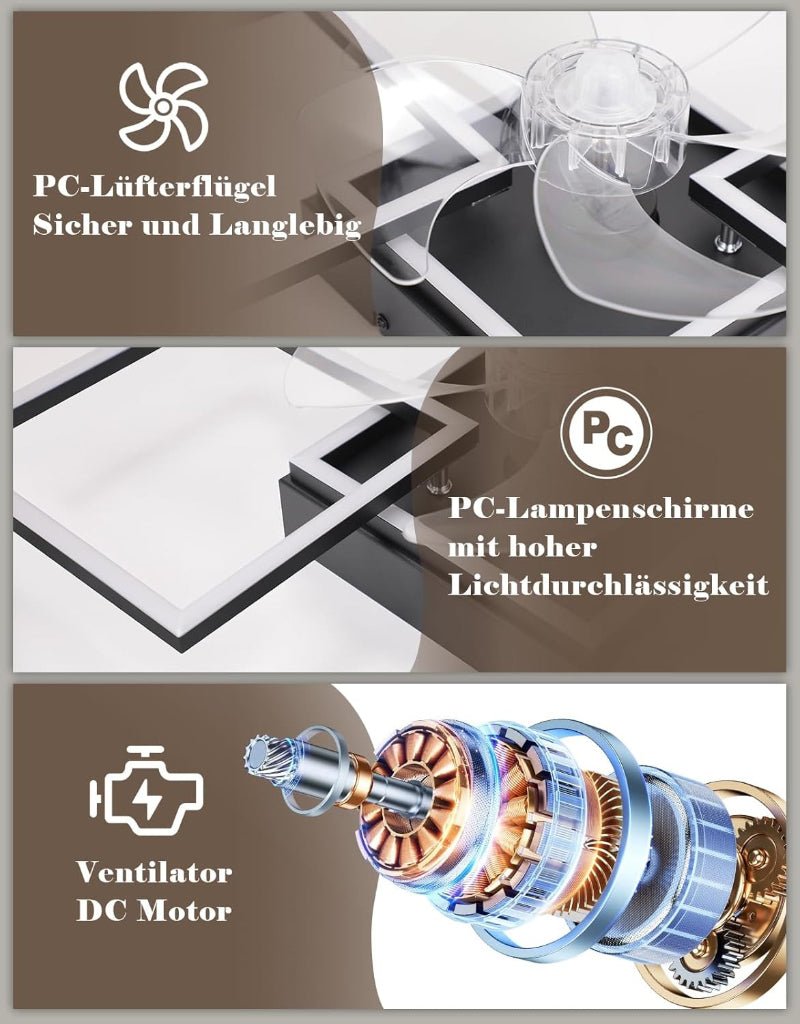 Homefire Moderne Deckenlampe mit Ventilator 68cm - Deckenventilator mit Beleuchtung 6-Gang LED Deckenventilatoren mit Licht Dimmbar mit Fernbedienung Timer für Wohnzimmer Esszimmer - Homefire