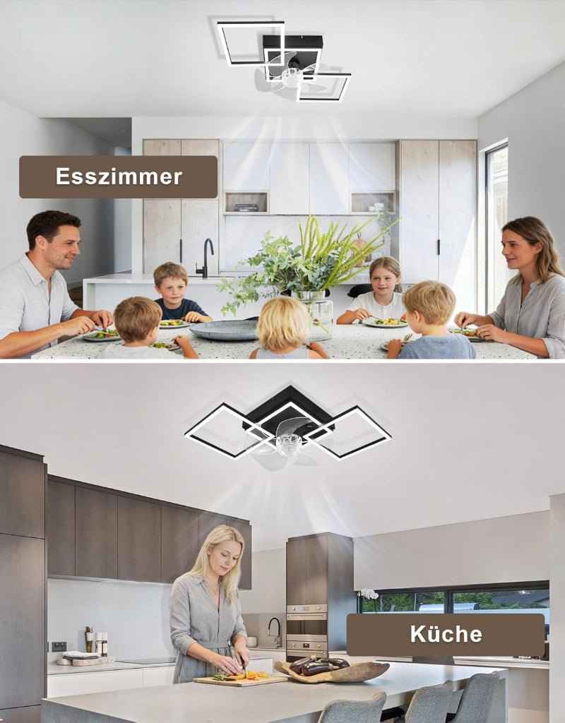 Homefire Moderne Deckenlampe mit Ventilator 68cm - Deckenventilator mit Beleuchtung 6-Gang LED Deckenventilatoren mit Licht Dimmbar mit Fernbedienung Timer für Wohnzimmer Esszimmer - Homefire