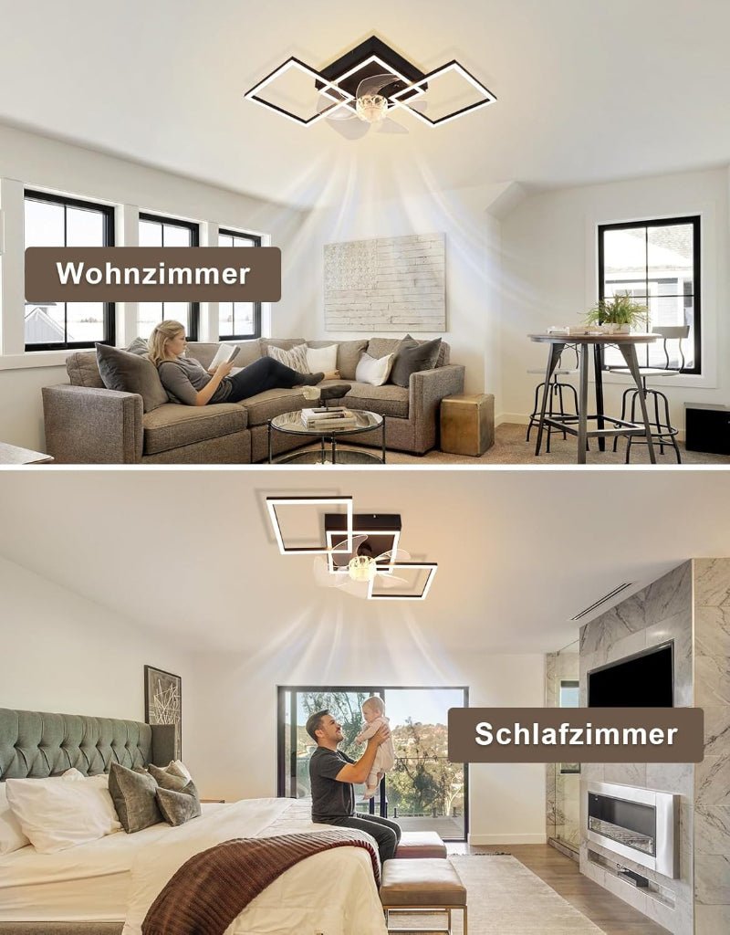 Homefire Moderne Deckenlampe mit Ventilator 68cm - Deckenventilator mit Beleuchtung 6-Gang LED Deckenventilatoren mit Licht Dimmbar mit Fernbedienung Timer für Wohnzimmer Esszimmer - Homefire