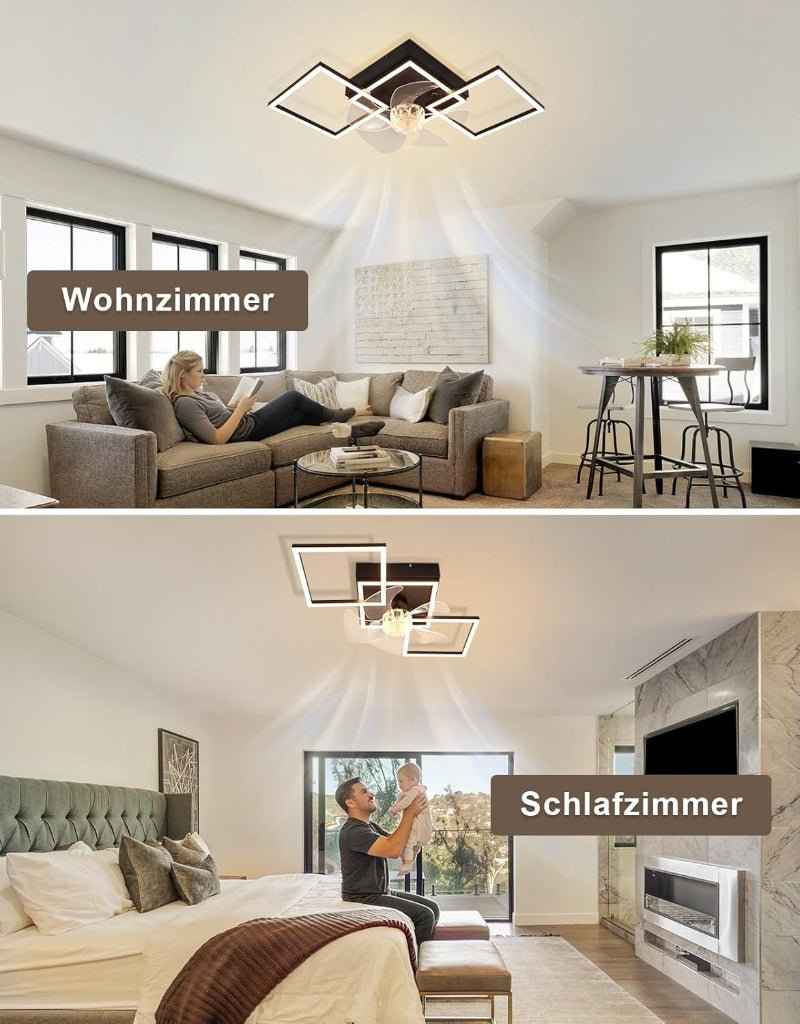Homefire Moderne Deckenlampe mit Ventilator 68cm - Deckenventilator mit Beleuchtung 6-Gang LED Deckenventilatoren mit Licht Dimmbar mit Fernbedienung Timer für Wohnzimmer Esszimmer - Homefire