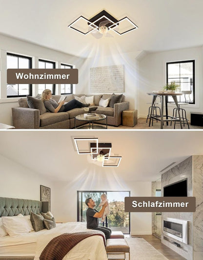 Homefire Moderne Deckenlampe mit Ventilator 68cm - Deckenventilator mit Beleuchtung 6-Gang LED Deckenventilatoren mit Licht Dimmbar mit Fernbedienung Timer für Wohnzimmer Esszimmer - Homefire