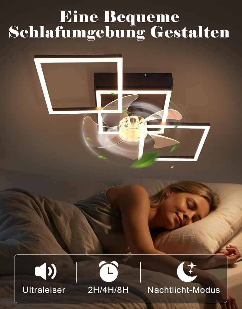 Homefire Moderne Deckenlampe mit Ventilator 68cm - Deckenventilator mit Beleuchtung 6-Gang LED Deckenventilatoren mit Licht Dimmbar mit Fernbedienung Timer für Wohnzimmer Esszimmer - Homefire