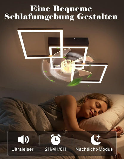 Homefire Moderne Deckenlampe mit Ventilator 68cm - Deckenventilator mit Beleuchtung 6-Gang LED Deckenventilatoren mit Licht Dimmbar mit Fernbedienung Timer für Wohnzimmer Esszimmer - Homefire