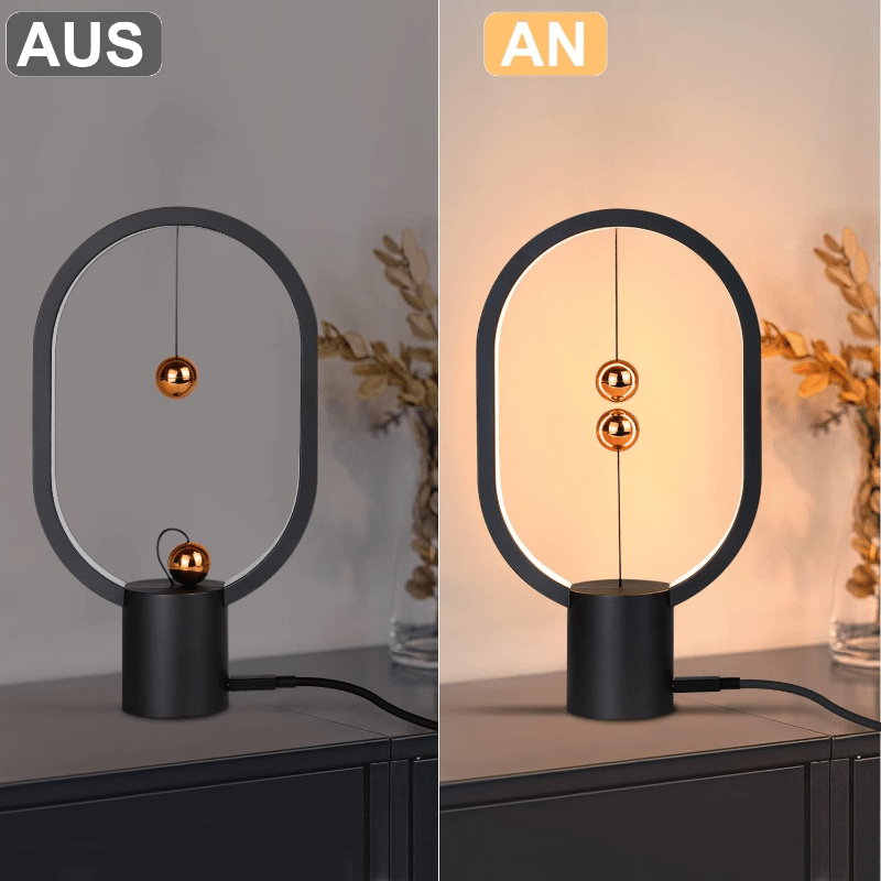Homefire Nachttischlampe LED Schwarz Tischlampe: Design Heng Balance Lamp Morden Tischleuchte Kleine Deko Magnetlampe mit USB für Wohnzimmer Bedside Schlafzimmer Büro [Energieklasse G] - Homefire