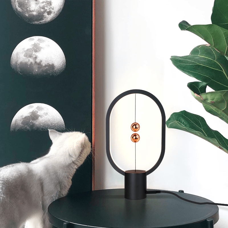 Homefire Nachttischlampe LED Schwarz Tischlampe: Design Heng Balance Lamp Morden Tischleuchte Kleine Deko Magnetlampe mit USB für Wohnzimmer Bedside Schlafzimmer Büro [Energieklasse G] - Homefire