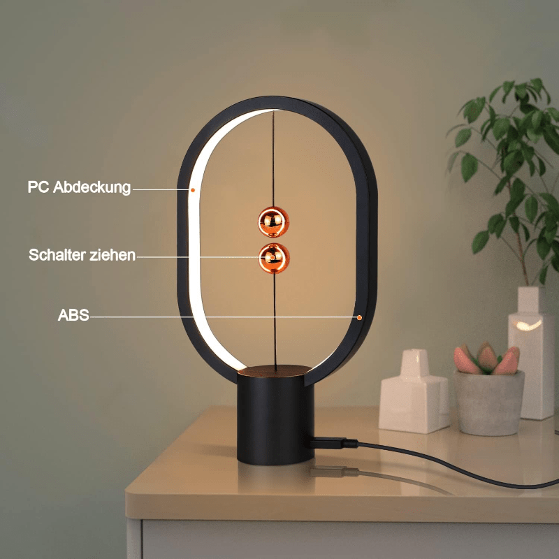 Homefire Nachttischlampe LED Schwarz Tischlampe: Design Heng Balance Lamp Morden Tischleuchte Kleine Deko Magnetlampe mit USB für Wohnzimmer Bedside Schlafzimmer Büro [Energieklasse G] - Homefire