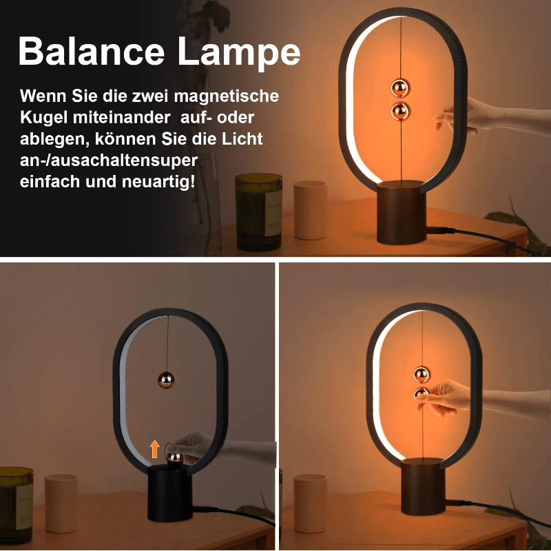 Homefire Nachttischlampe LED Schwarz Tischlampe: Design Heng Balance Lamp Morden Tischleuchte Kleine Deko Magnetlampe mit USB für Wohnzimmer Bedside Schlafzimmer Büro [Energieklasse G] - Homefire