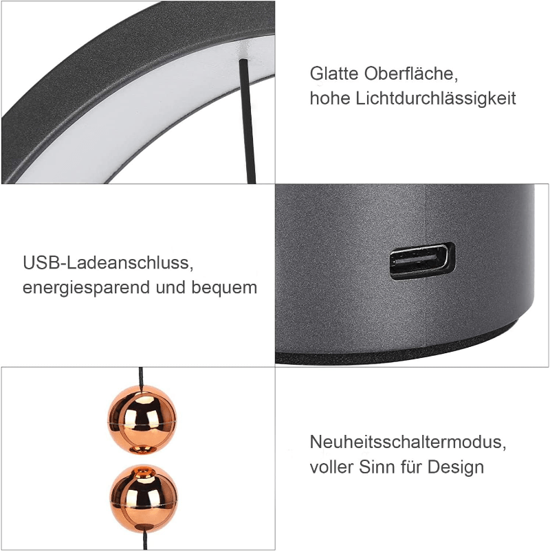Homefire Nachttischlampe LED Schwarz Tischlampe: Design Heng Balance Lamp Morden Tischleuchte Kleine Deko Magnetlampe mit USB für Wohnzimmer Bedside Schlafzimmer Büro [Energieklasse G] - Homefire