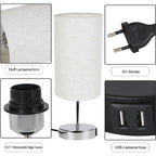 Homefire Nachttischlampe Touch Dimmbar 2er - Tischlampe E27 USB Ladefunktion Wohnzimmer Chrom mit Stoff Lampenschirm für Schlafzimmer Wohnzimmer Nachttisch Schreibtisch Leuchtmittel nicht enthalten [Energieklasse G] - Homefire