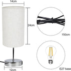 Homefire Nachttischlampe Touch Dimmbar 2er - Tischlampe E27 USB Ladefunktion Wohnzimmer Chrom mit Stoff Lampenschirm für Schlafzimmer Wohnzimmer Nachttisch Schreibtisch Leuchtmittel nicht enthalten [Energieklasse G] - Homefire