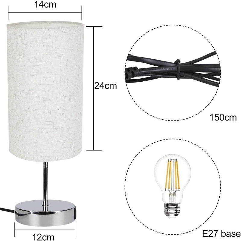 Homefire Nachttischlampe Touch Dimmbar 2er - Tischlampe E27 USB Ladefunktion Wohnzimmer Chrom mit Stoff Lampenschirm für Schlafzimmer Wohnzimmer Nachttisch Schreibtisch Leuchtmittel nicht enthalten [Energieklasse G] - Homefire