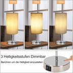 Homefire Nachttischlampe Touch Dimmbar 2er - Tischlampe E27 USB Ladefunktion Wohnzimmer Chrom mit Stoff Lampenschirm für Schlafzimmer Wohnzimmer Nachttisch Schreibtisch Leuchtmittel nicht enthalten [Energieklasse G] - Homefire