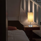 Homefire Nachttischlampe Touch Dimmbar 2er - Tischlampe E27 USB Ladefunktion Wohnzimmer Chrom mit Stoff Lampenschirm für Schlafzimmer Wohnzimmer Nachttisch Schreibtisch Leuchtmittel nicht enthalten [Energieklasse G] - Homefire