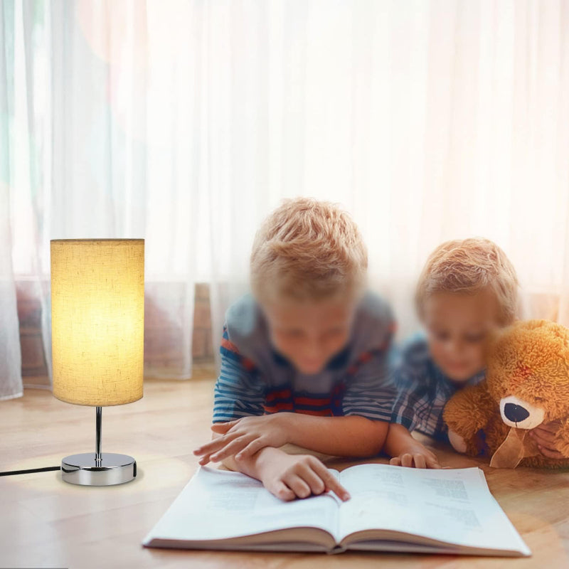 Homefire Nachttischlampe Touch Dimmbar 2er - Tischlampe E27 USB Ladefunktion Wohnzimmer Chrom mit Stoff Lampenschirm für Schlafzimmer Wohnzimmer Nachttisch Schreibtisch Leuchtmittel nicht enthalten [Energieklasse G] - Homefire