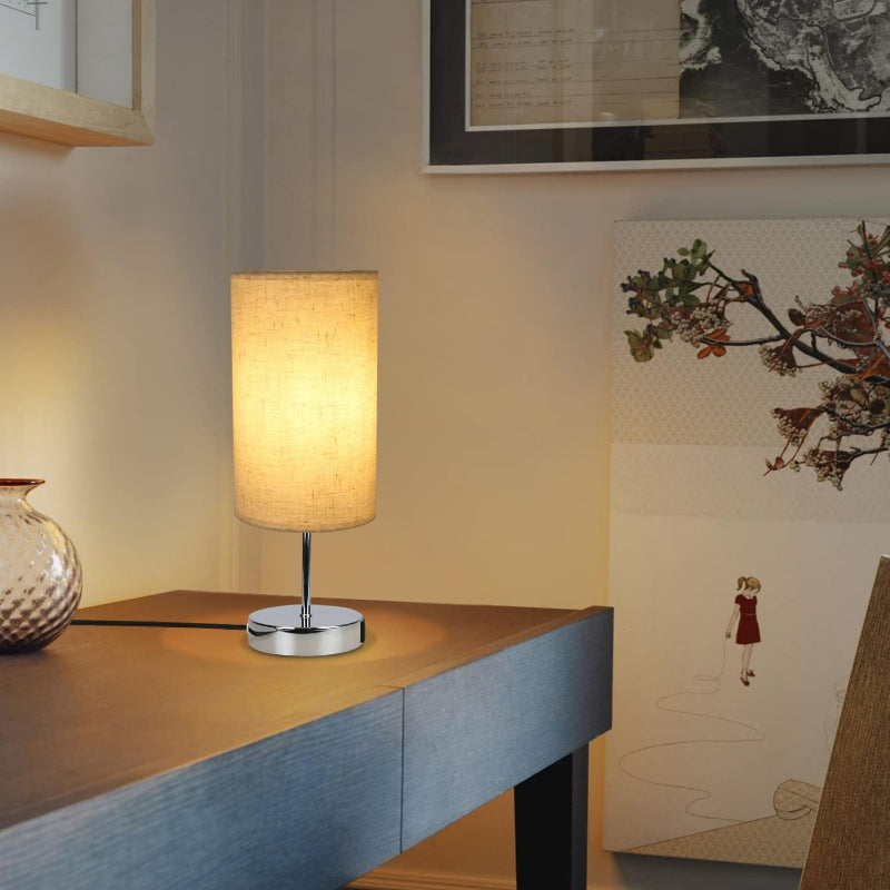 Homefire Nachttischlampe Touch Dimmbar 2er - Tischlampe E27 USB Ladefunktion Wohnzimmer Chrom mit Stoff Lampenschirm für Schlafzimmer Wohnzimmer Nachttisch Schreibtisch Leuchtmittel nicht enthalten [Energieklasse G] - Homefire