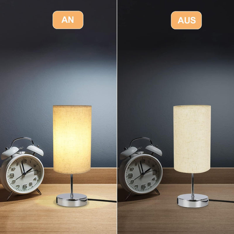 Homefire Nachttischlampe Touch Dimmbar 2er - Tischlampe E27 USB Ladefunktion Wohnzimmer Chrom mit Stoff Lampenschirm für Schlafzimmer Wohnzimmer Nachttisch Schreibtisch Leuchtmittel nicht enthalten [Energieklasse G] - Homefire