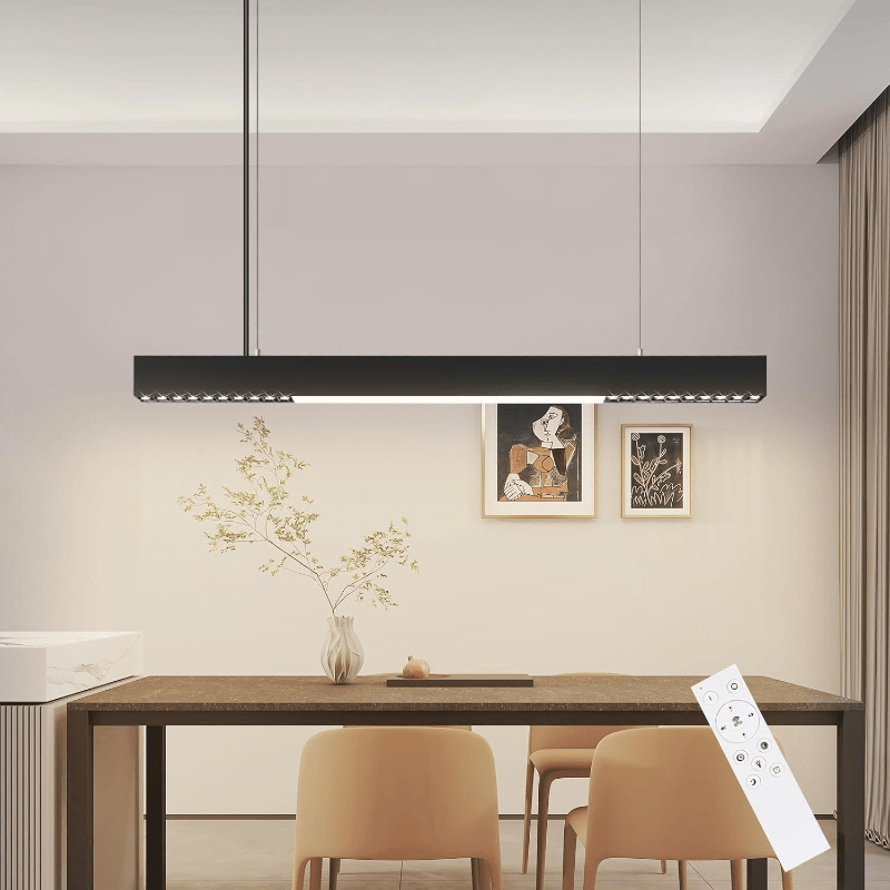 Homefire Pendelleuchte Esstisch Dimmbar Hängelampe: Modern Pendellampe Linear Design Hängeleuchte LED 107 CM mit Fernbedienung Weiß Esszimmerlampe Lang Esstischlampe für Büro Esszimmer Küche [Energieklasse F] - Homefire