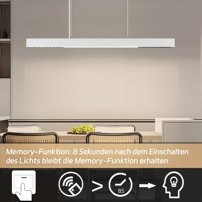 Homefire Pendelleuchte Esstisch Dimmbar Hängelampe: Modern Pendellampe Linear Design Hängeleuchte LED 107 CM mit Fernbedienung Weiß Esszimmerlampe Lang Esstischlampe für Büro Esszimmer Küche [Energieklasse F] - Homefire