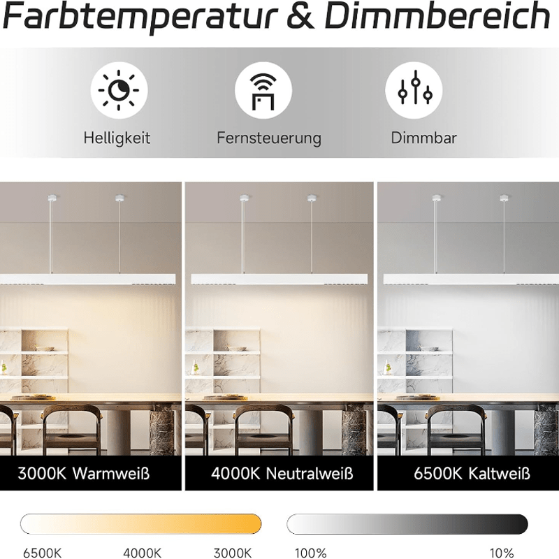 Homefire Pendelleuchte Esstisch Dimmbar Hängelampe: Modern Pendellampe Linear Design Hängeleuchte LED 107 CM mit Fernbedienung Weiß Esszimmerlampe Lang Esstischlampe für Büro Esszimmer Küche [Energieklasse F] - Homefire