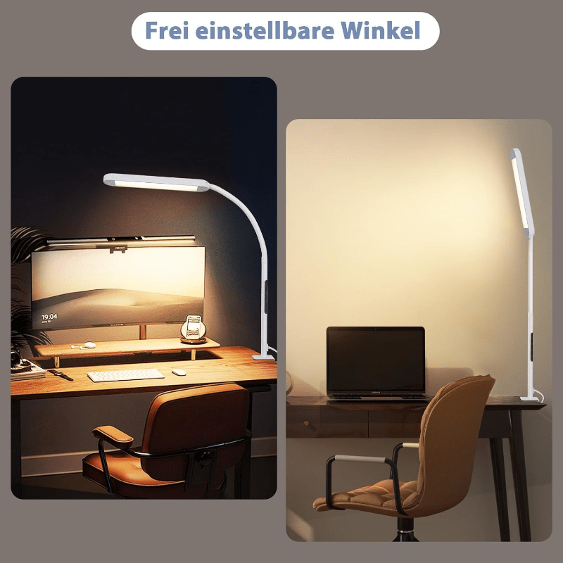 Homefire Schreibtischlampe LED Dimmbar - Klemmbar Tischlampe mit Stecker Bürolampe Tageslichtlampe Weiß 5 Farbtemperatur-Helligkeitsstufen 11W Flexibel Arbeitsplatzleuchte mit Nachtlicht Timerfunktion - Homefire