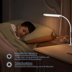 Homefire Schreibtischlampe LED Dimmbar - Klemmbar Tischlampe mit Stecker Bürolampe Tageslichtlampe Weiß 5 Farbtemperatur-Helligkeitsstufen 11W Flexibel Arbeitsplatzleuchte mit Nachtlicht Timerfunktion - Homefire