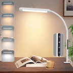 Homefire Schreibtischlampe LED Dimmbar - Klemmbar Tischlampe mit Stecker Bürolampe Tageslichtlampe Weiß 5 Farbtemperatur-Helligkeitsstufen 11W Flexibel Arbeitsplatzleuchte mit Nachtlicht Timerfunktion - Homefire