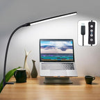 Homefire Schreibtischlampe LED Klemmbar Dimmbare: Schwarz Schreibtischlampen 3 Farben 5 Helligkeitsstufen 5W Flexibel Klemmleuchte Tischlampe Augenschutz Tageslichtlampe für Büro Arbeitszimmer [Energieklasse E] - Homefire