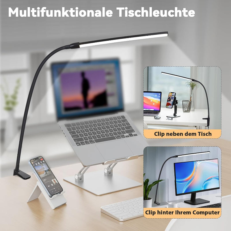 Homefire Schreibtischlampe LED Klemmbar Dimmbare: Schwarz Schreibtischlampen 3 Farben 5 Helligkeitsstufen 5W Flexibel Klemmleuchte Tischlampe Augenschutz Tageslichtlampe für Büro Arbeitszimmer [Energieklasse E] - Homefire