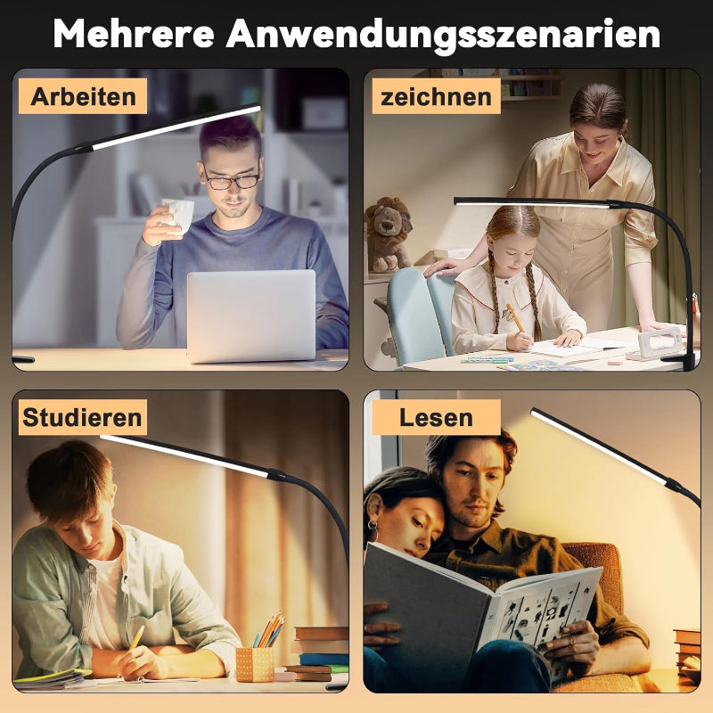 Homefire Schreibtischlampe LED Klemmbar Dimmbare: Schwarz Schreibtischlampen 3 Farben 5 Helligkeitsstufen 5W Flexibel Klemmleuchte Tischlampe Augenschutz Tageslichtlampe für Büro Arbeitszimmer [Energieklasse E] - Homefire