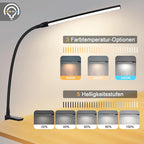 Homefire Schreibtischlampe LED Klemmbar Dimmbare: Schwarz Schreibtischlampen 3 Farben 5 Helligkeitsstufen 5W Flexibel Klemmleuchte Tischlampe Augenschutz Tageslichtlampe für Büro Arbeitszimmer [Energieklasse E] - Homefire