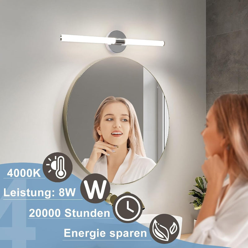 Homefire Spiegellampe Bad Spiegelleuchte LED - 60CM Badezimmer 8W Badleuchte Wand Wasserdicht IP44 Badezimmer Wandlampe Chrom Modern 4000K Neutralweiß Badlampe für Badschrank Hotel Küche - Homefire