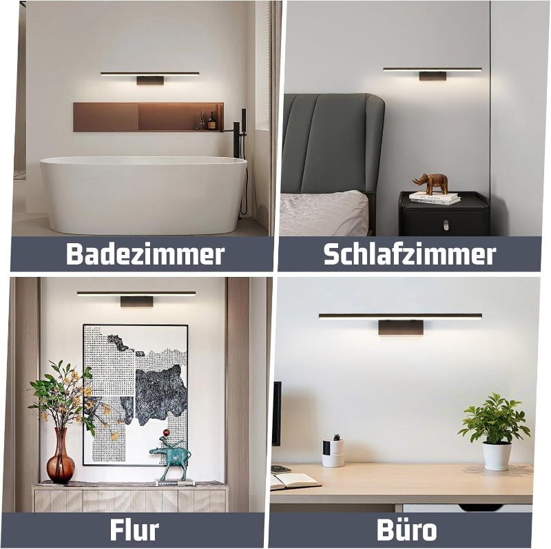 Homefire Spiegellampe LED Spiegelleuchte Bad - 60CM Badezimmer Wandleuchte Schwarz Spiegelleuchten Modern 4000K Neutralweiß Badlampe Flur Wandleuchte für Büro Küche Spiegelschrank [Energieklasse F] - Homefire
