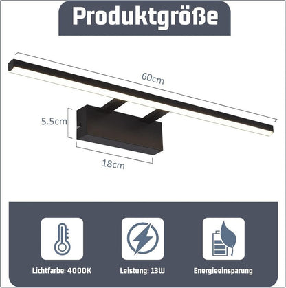 Homefire Spiegellampe LED Spiegelleuchte Bad - 60CM Badezimmer Wandleuchte Schwarz Spiegelleuchten Modern 4000K Neutralweiß Badlampe Flur Wandleuchte für Büro Küche Spiegelschrank [Energieklasse F] - Homefire