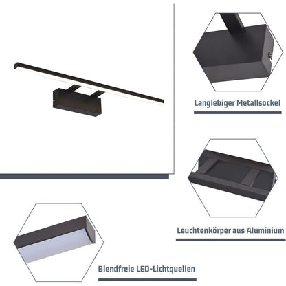 Homefire Spiegellampe LED Spiegelleuchte Bad - 60CM Badezimmer Wandleuchte Schwarz Spiegelleuchten Modern 4000K Neutralweiß Badlampe Flur Wandleuchte für Büro Küche Spiegelschrank [Energieklasse F] - Homefire