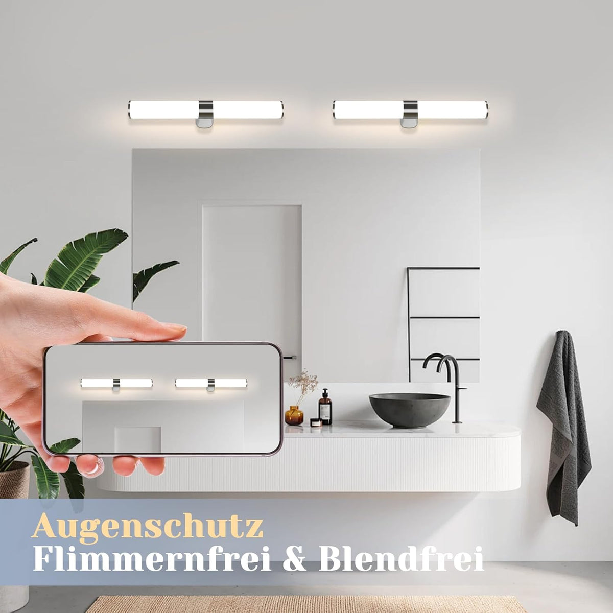 Homefire Spiegelleuchte Bad Led Wandlampe - 8W 40cm Badezimmer Spiegel Lampe Neutralweiße Lichtfarbe 4000K Wandleuchte Chrom Badlampe Spiegelschrank Beleuchtung - Homefire