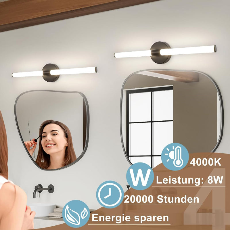 Homefire Spiegelleuchte LED Bad Schwarz - Spiegellampe Badezimmer 60CM Badleuchte Wand 8W Wasserdicht IP44 Wandleuchte Modern Neutralweiß 4000K Wandlampe Schwarz für Flur Schlafzimmer Büro - Homefire