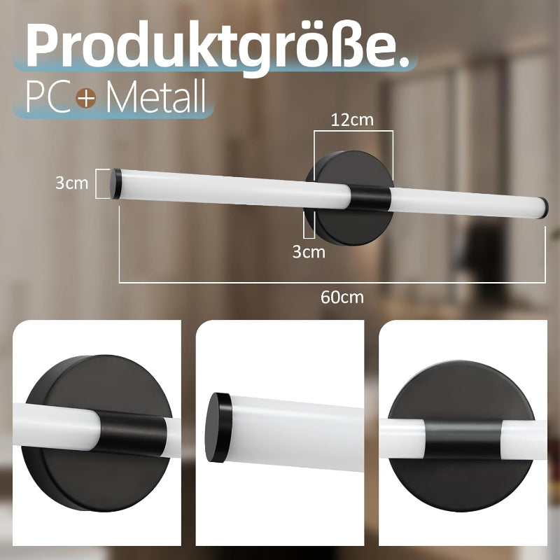 Homefire Spiegelleuchte LED Bad Schwarz - Spiegellampe Badezimmer 60CM Badleuchte Wand 8W Wasserdicht IP44 Wandleuchte Modern Neutralweiß 4000K Wandlampe Schwarz für Flur Schlafzimmer Büro - Homefire