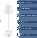 Homefire Tischlampe Kabellos Akku LED Tischleuchte - Nachttischlampe Touch Outdoor Dimmbar Schreibtischlampe IP54 Tisch Bettleuchte USB Aufladbar Weiß für Schreibtisch Nachttisch Schlafzimmer - Homefire