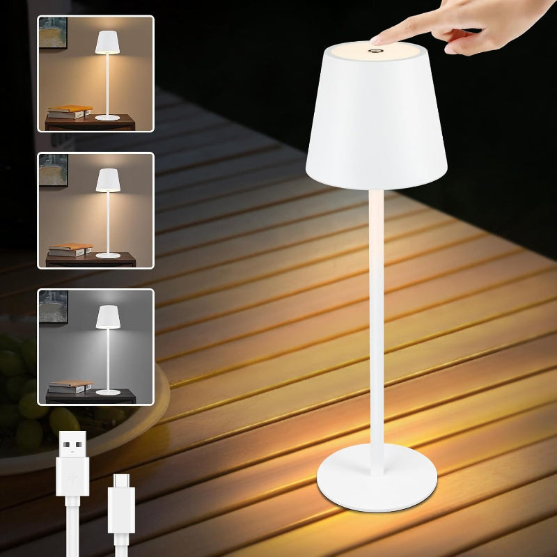 Homefire Tischlampe Kabellos Akku LED Tischleuchte - Nachttischlampe Touch Outdoor Dimmbar Schreibtischlampe IP54 Tisch Bettleuchte USB Aufladbar Weiß für Schreibtisch Nachttisch Schlafzimmer - Homefire