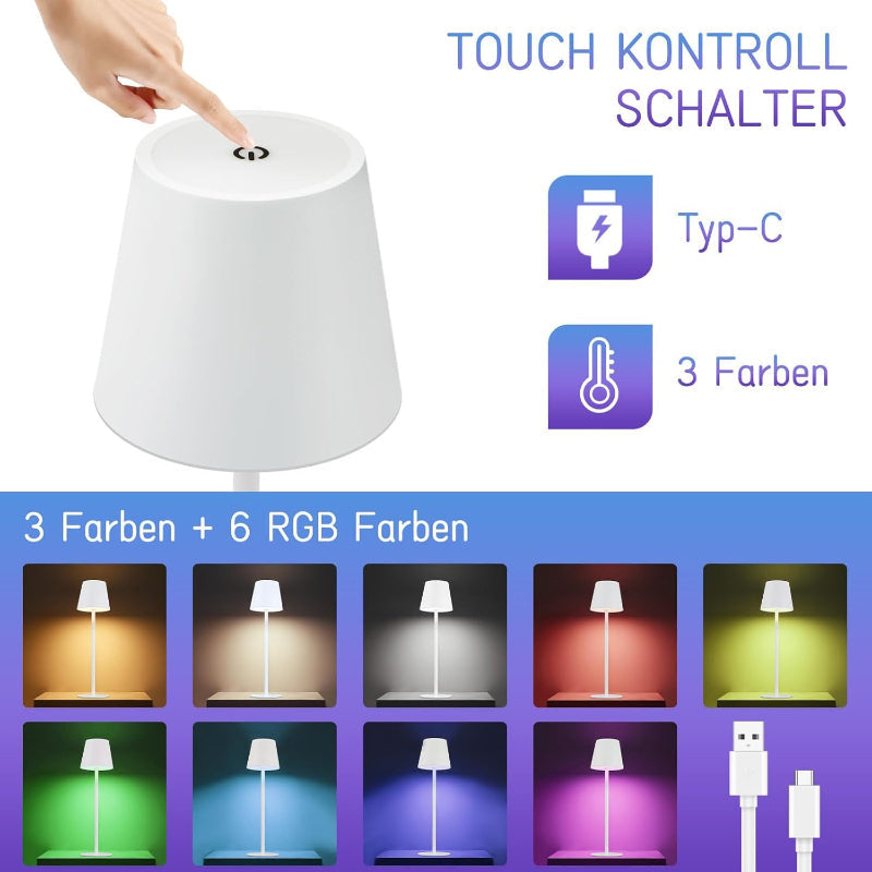 Homefire Tischlampe Kabellos LED Tischleuchte Akku - Outdoor Nachttischlampe RGB Touch Dimmbar Schreibtischlampe IP54 Bettlampe Tisch USB Nachttischleuchte Schlafzimmer Aufladbar Weiß für Schreibtisch [Energieklasse D] - Homefire
