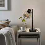 Homefire Tischlampe Vintage Landhaus Tischleuchte - Rattan Nachttischlampe Retro Schwarz Rustikal aus Bambus Metall mit Schalter E27 Boho in Natur Schwenkbar 120° für Wohnzimmer Schlafzimmer - Homefire