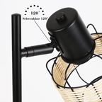 Homefire Tischlampe Vintage Landhaus Tischleuchte - Rattan Nachttischlampe Retro Schwarz Rustikal aus Bambus Metall mit Schalter E27 Boho in Natur Schwenkbar 120° für Wohnzimmer Schlafzimmer - Homefire