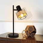 Homefire Tischlampe Vintage Landhaus Tischleuchte - Rattan Nachttischlampe Retro Schwarz Rustikal aus Bambus Metall mit Schalter E27 Boho in Natur Schwenkbar 120° für Wohnzimmer Schlafzimmer - Homefire