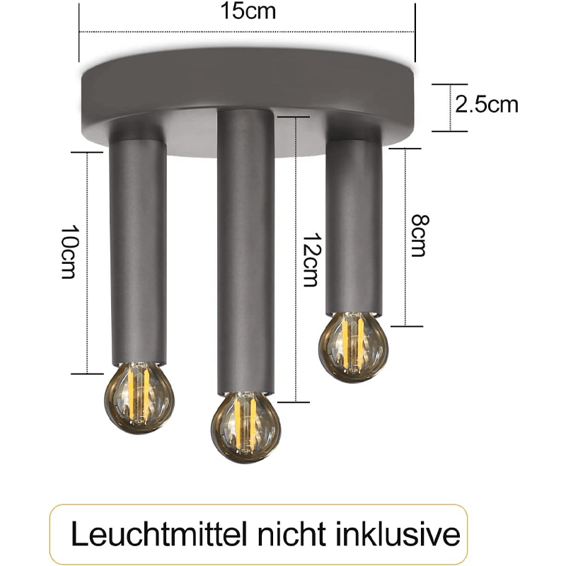 Homefire Vintage Deckenlampe Deckenleuchte 3-flammige - Retro Deckenspots E14 Industrial Wohnzimmerlampe Grau Schlafzimmerlampe mit 3 Spots Metall Kronleuchter für Wohnzimmer Küche flur bar - Homefire
