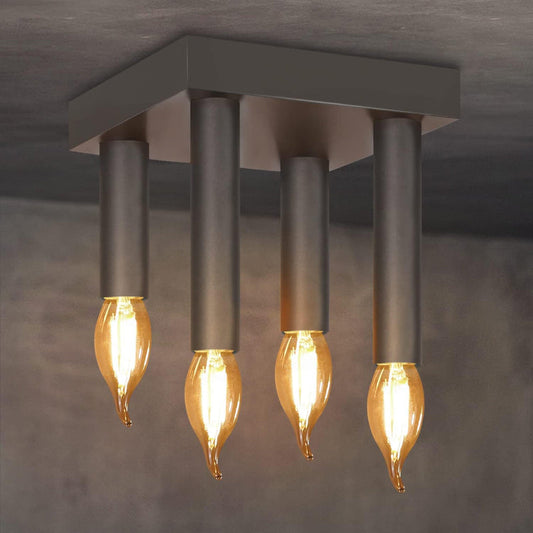 Homefire Vintage Deckenlampe Deckenleuchte 4-flammige - Retro Deckenspots E14 Industrial Wohnzimmerlampe Grau Schlafzimmerlampe mit 4 Spots Metall Kronleuchter für Wohnzimmer Küche flur bar - Homefire