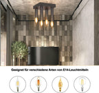 Homefire Vintage Deckenlampe Deckenleuchte 4-flammige - Retro Deckenspots E14 Industrial Wohnzimmerlampe Grau Schlafzimmerlampe mit 4 Spots Metall Kronleuchter für Wohnzimmer Küche flur bar - Homefire
