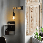 Homefire Wandlampe Holz Wandleuchte Vintage Innen - Schwarz Retro E27 in Industrial Rustikal Design Wandstrahler Landhaus für Schlafzimmer Bett Wohnzimmer Café Restaurants Dekorative Beleuchtung - Homefire